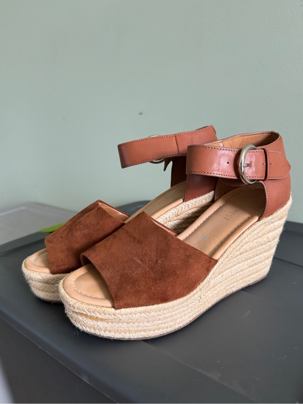 Nine West Brown Suede Espadrille Wedge Sandals with Ankle Strap